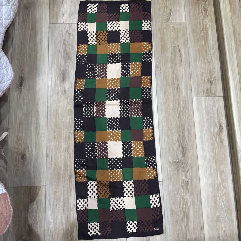 Echo Brown Green Fall Checked Oblong Scarf